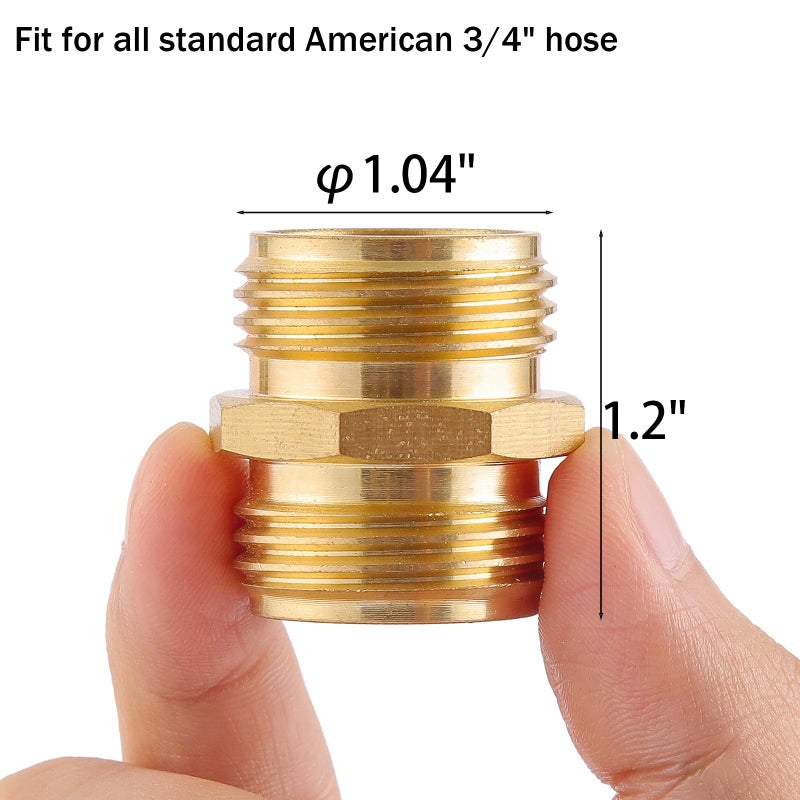 Sanpaint Garden Hose Connector, Male to Male Hose Adapter, 2 Pack 3/4 Inch Brass Water Hose Connector for Female Hose to Female Hose,(3/4" GHT Double Male) - Image 2